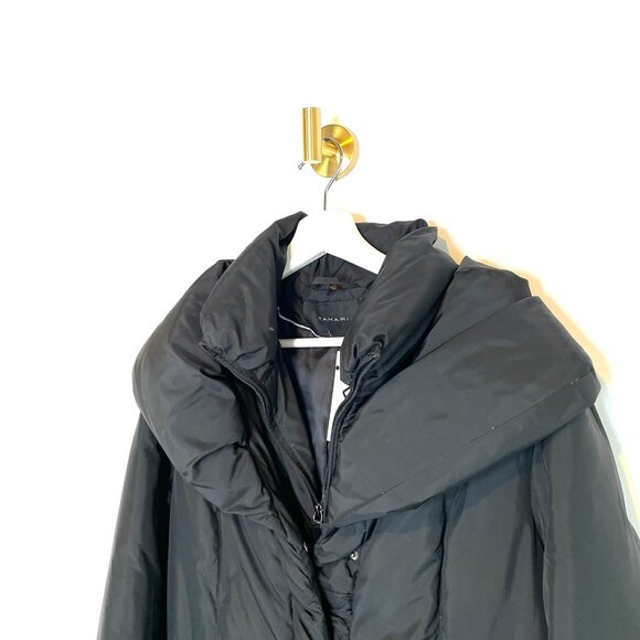 Minimalist | Tahari Down Mid-Length Black Puffer | Dramatic Collar Layering Sz M - Picture 5 of 12